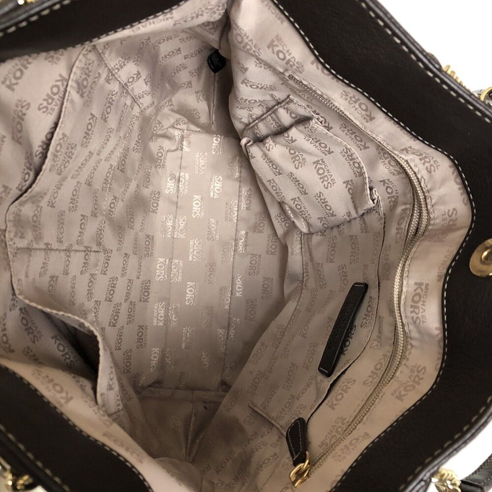 Michael Kors Brown Leather Hand Bag Chain Link & Leather Dual Shoulder Straps‎ - Picture 8 of 16